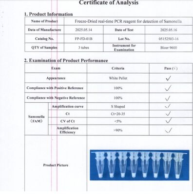 Gıda Güvenliği İzlemesinde Salmonella tespiti için Dondurma Kurutulmuş Gerçek Zamanlı PCR Teknolojisi Üzerine Gıda Güvenliği Hızlı Test Kütesi